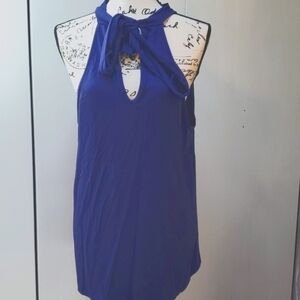 Boutique Navy Blue Women's Tie Neck Halter Top Soft Flowy Deep V Flirty  Sz.XL